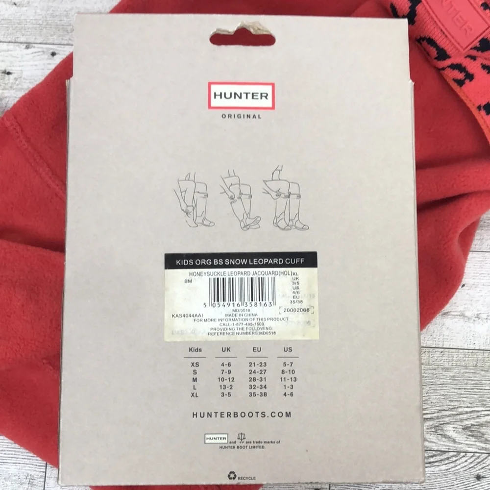 Hunter Fleece Boot Liners with Leopard Print Cuff Coral color Size XL/ US 4-6